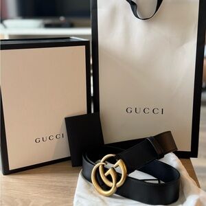 Gucci Black Leather Belt with Gold Buckle